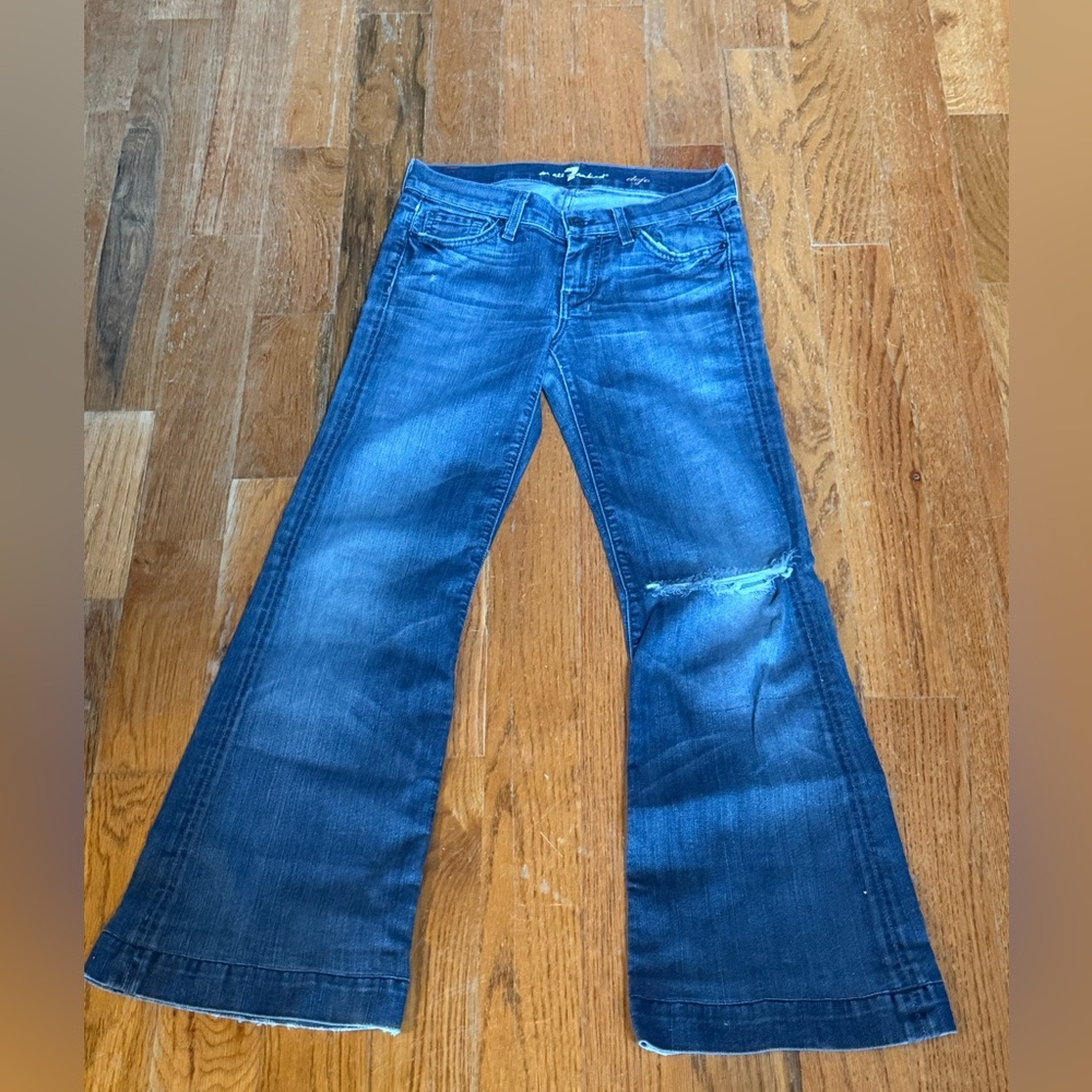 7 For All Mankind Blue Flare Wide Leg Jeans
